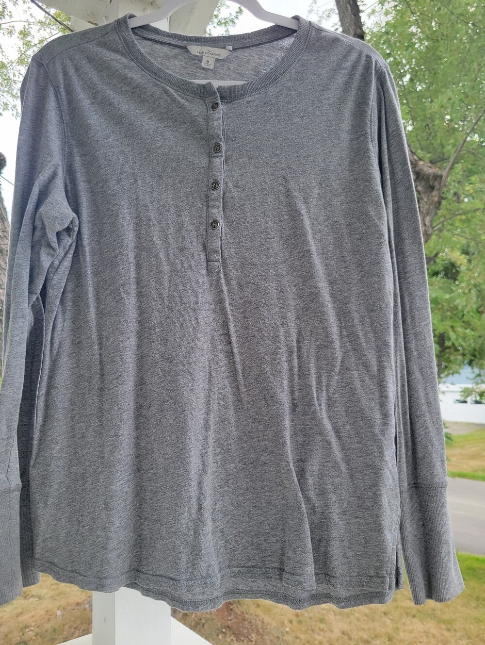 LL BEAN, Women's Henley, Size-Medium, Color-Gray